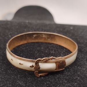 Vintage White Enamel Buckle Bangle Bracelet Childrens
